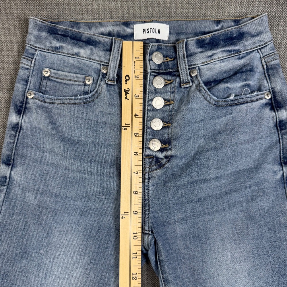 Pistola Womens 25 High Rise Skinny Jeans Button Fly Light Wash‎ Raw Hem - Picture 6 of 8